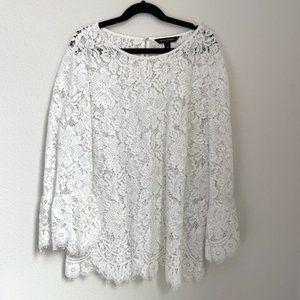 Banana Republic Lace Long Sleeve Scallop Hem Top White